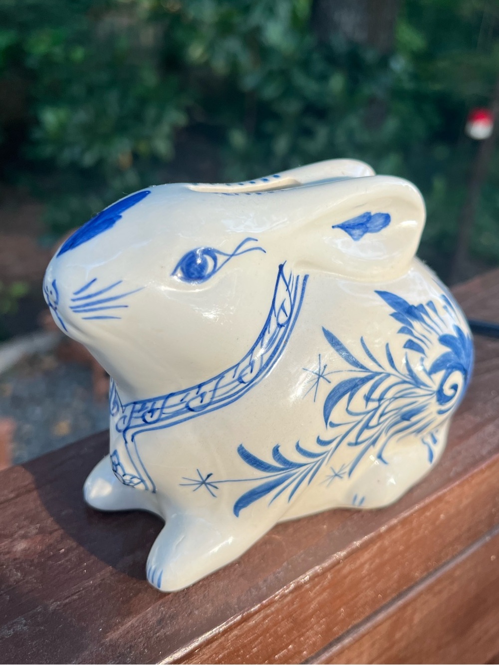 Handmade Blue & White Ceramic Rabbit Piggy Bank | Made in Thailand | Chinoiserie